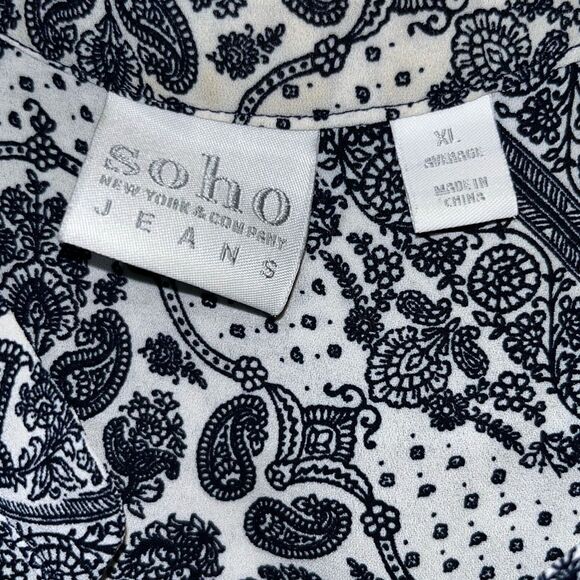 Soho New York & Company Women's Black White Paisley Zip Sleeveless Blouse XL - Picture 9 of 11